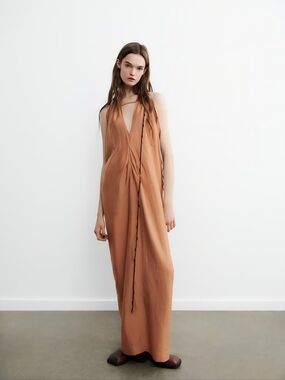 Zara Women's Brown  Beaded Kaftan Maxi Dress Sizs S